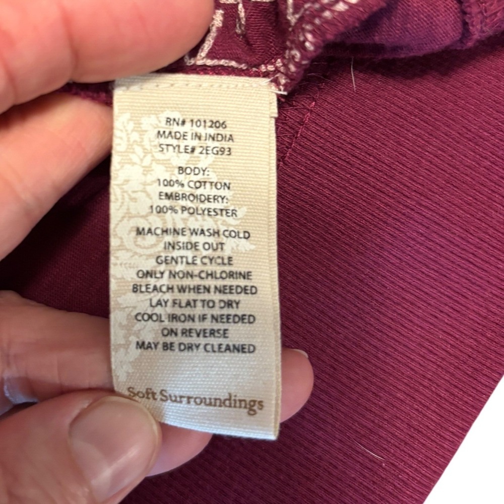 Soft Surroundings Burgundy Embroidered Button Up Hoodie Cotton Small 2EG93 - Picture 10 of 13